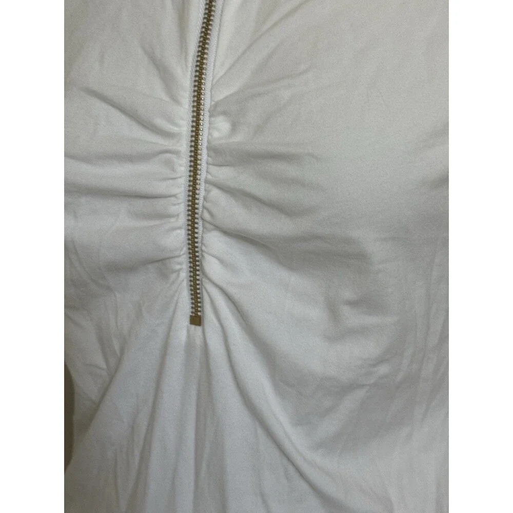 NEW Michael Kors MK Ruched Half Zip Polo T- Shirt Top Women’s White Sz XS